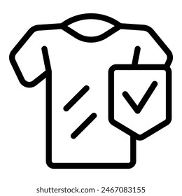 Vector outline of a tshirt with an integrated check mark shield, symbolizing quality or approval