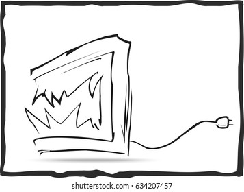 Vector outline. Tv with teeth on white background