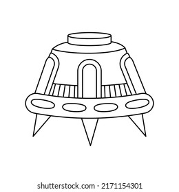 Vector outline UFO icon on white background. Isolated linear spaceship for coloring.