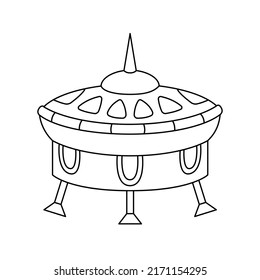 Vector outline UFO pictogram on white background. Isolated linear spaceship for coloring.