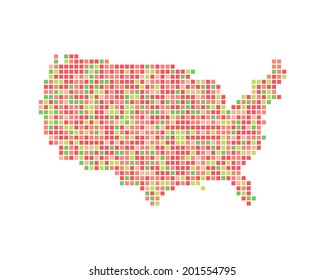 A vector outline of the USA in a pixel art style