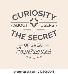 Vector outline UX Badge with magnifying glass and real users research quote.