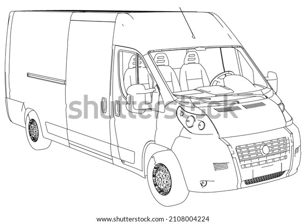 Vector outline van, lorry. Empty van template\
for advertising, for coloring. Freight transportation, delivery of\
goods, goods, products. Modern flat vector illustration\
isolated.