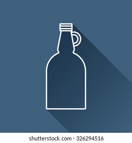 Vector outline vinegar bottle template on dark blue background with long shadow 