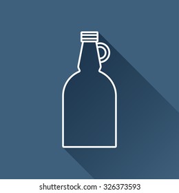 Vector outline vinegar bottle template on dark blue background with long shadow 