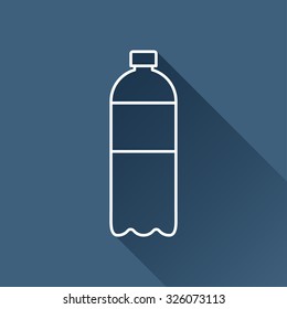 Vector outline water bottle on dark blue background with long shadow 