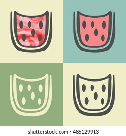 Vector outline watermelon slice food icon with watercolor fill. Elements for mobile concepts and web apps. Modern infographic logo and pictogram.