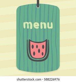 Vector outline watermelon slice fruit food icon on label with hand drawn striped background. Elements for mobile concepts and web apps. Modern infographic logo and pictogram.