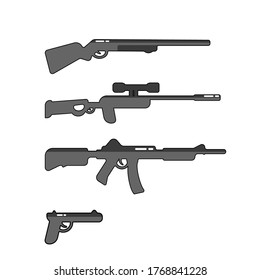 vector outline weapon icons : pistol, shotgun, AK-47, sniper