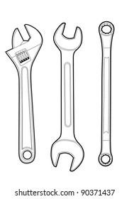 vector outline wrenches on white background