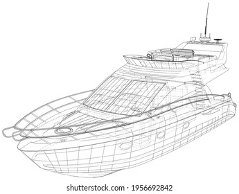 Vector outline Yacht. Wire-frame motor yacht. EPS10 format. Vector created of 3d.