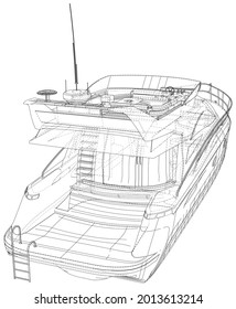 Vector outline Yacht. Wire-frame motor yacht. EPS10 format. Vector created of 3d.