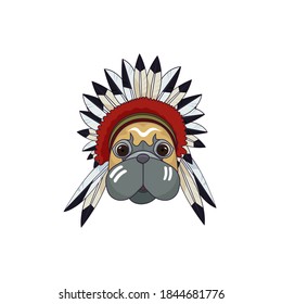 Vector outlined French Bulldog in male traditional Indian hat, isolated French bulldog, vector illustration in Cartoon style for prints, stickers, icons and elements of design for social networks.