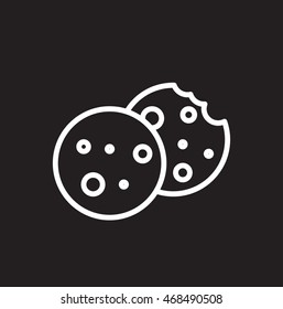 Vector outlined icon of bitten oatmeal sugar cookies on black
