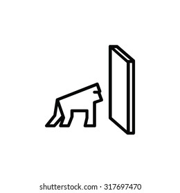 Vector Outlined Icon Of A Gorilla Or Ape Finding A Stone Monolith