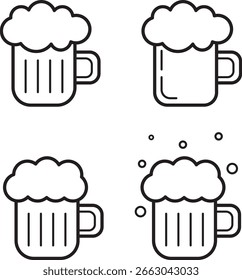 Vector delineado iconos de tazas de cerveza