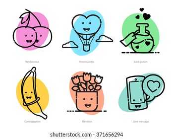 Vector outlined icons set for Valentines Day, love theme and wedding infographics