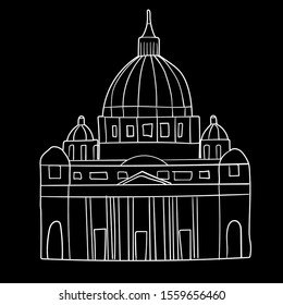 Vector outlined illustration of the Saint Peter's Basilica in Rome. Hand-drawn illustration of an ancient building
