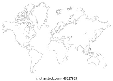 Vector outlined low detail world map. Isolated on a white