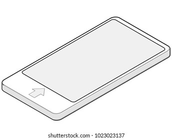 Vector outlined mobile phone in isometric perspective. Wireless technology, black smartphone, digital tablet. Communication technology illustration. Isolated on white background. Blank mobilephone.