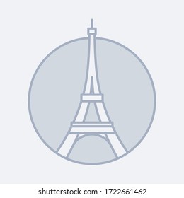 Vector outlined modern icon of the Eiffel Tower in Paris, France. Hand-drawn icon of an ancient building