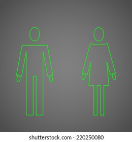 Vector outlined young man and woman flat icon on grey background