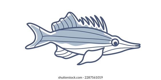 Vector outlineline illustration of sea fish longnose hawkfish with partial fill.