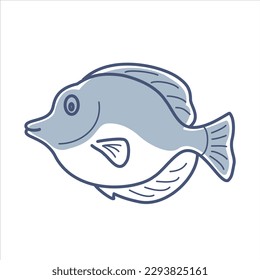 Vector outlineline illustration of sea fish zebrasoma flavescens with partial fill.