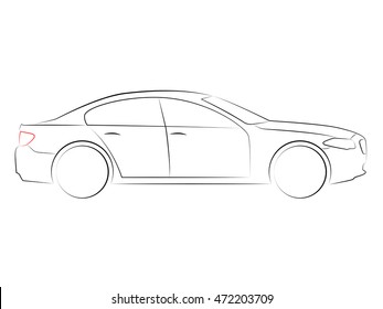 Vector outlines car. Sedan linear silhouette illustration
