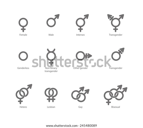 Vector outlines icons of gender\
symbols and combinations. Male, female and transgender\
symbols.