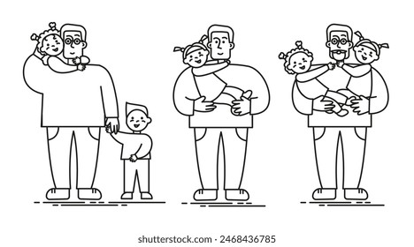 Vector outlines of men with children. Happy father's day concept