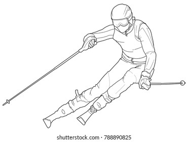 Vector Outlines of a Skiing Athlet