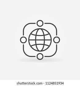 Vector outsourcing icon with earth. Modern symbol in outline style