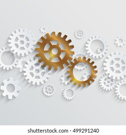 Vector outstanding concept. Golden gears standing out of white gears stream