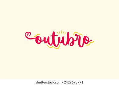 Vector Outubro. October in brazilian portuguese illustrated hand lettering vector