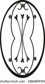 Vector oval background with abstract curves stems and flowers elements. 