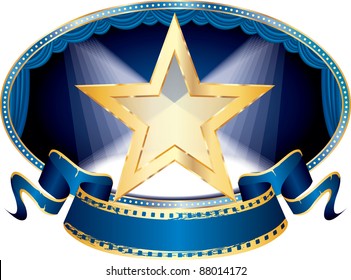 vector oval empty stage with transparent golden star and two spots, eps 10 file