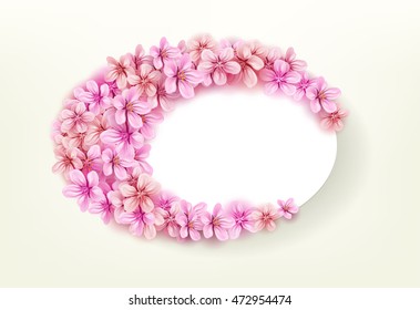 Vector oval floral blank with pink sakura flowers