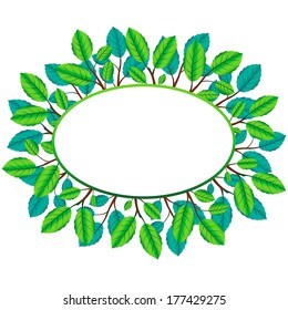 Vector oval frame of branches and leafs. Eco concept. Spring illustration. Nature background.