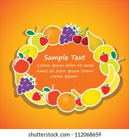 Vector oval frame from fruits on orange background