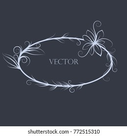 Vector. Oval frame with leaves and curls. Decorative frame, curls