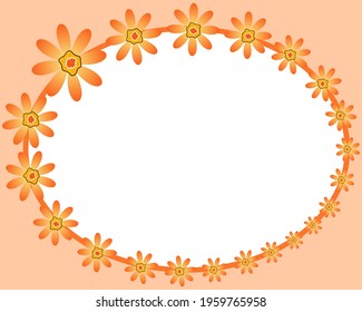 Vector oval frame with orange flowers.