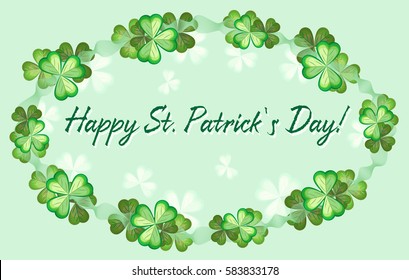 Vector oval frame with shamrocks. For St. Patrick's Day