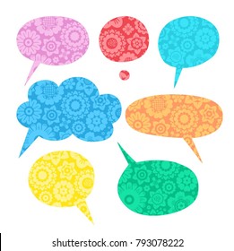 Vector oval frame for text. Decorative flowers on color, flat background. 