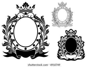 Vector oval frame with versions of a vegetative pattern