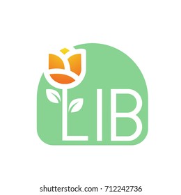 Vector Oval Green Letter L I B Tulip Flower Logo