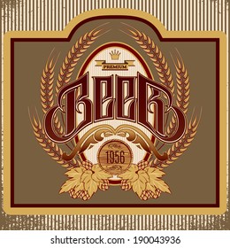 vector oval label with ornament inscription for beer