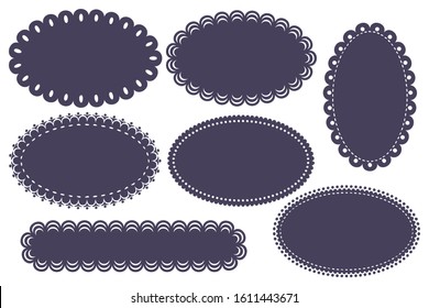 vector oval label set. Openwork, ornate ornament