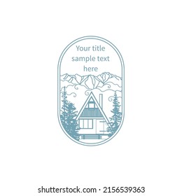 Vector oval label template with tiny A-frame house