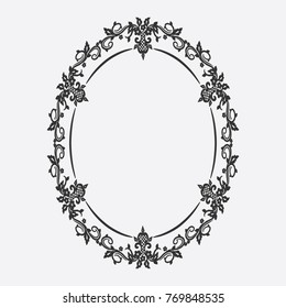 Vector oval vintage frame with floral ornament with format eps10